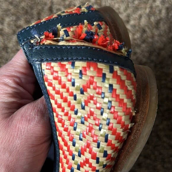 Coach Carton Straw/Raffia Flats Orange Navy Size 7.5 - Picture 5 of 5
